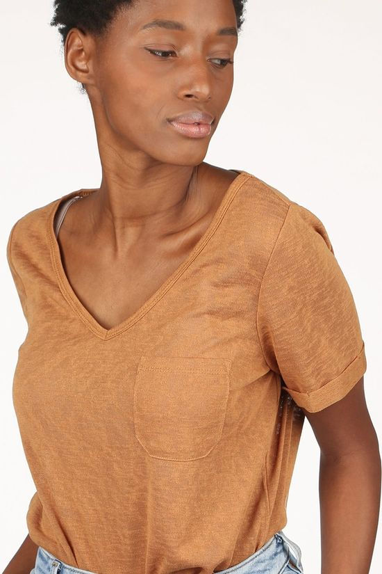 Object T-Shirt Tessi Slub Ss V Neck Noos Sand Brown