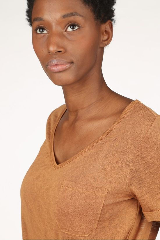 Object T-Shirt Tessi Slub Ss V Neck Noos Sand Brown