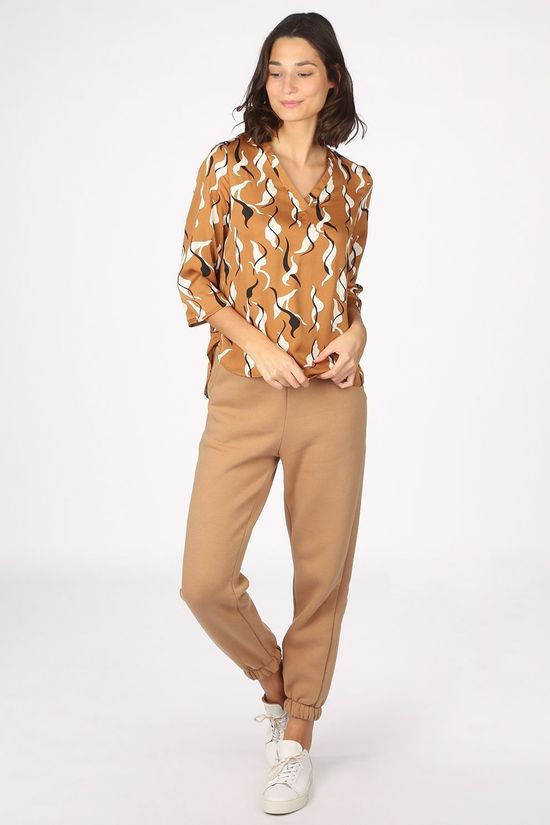 Object Blouse helena 3/4 Camel Brown/Off White