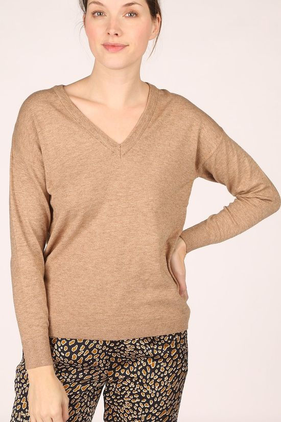 Object Pull Objthess Ls V Neck Sand Brown
