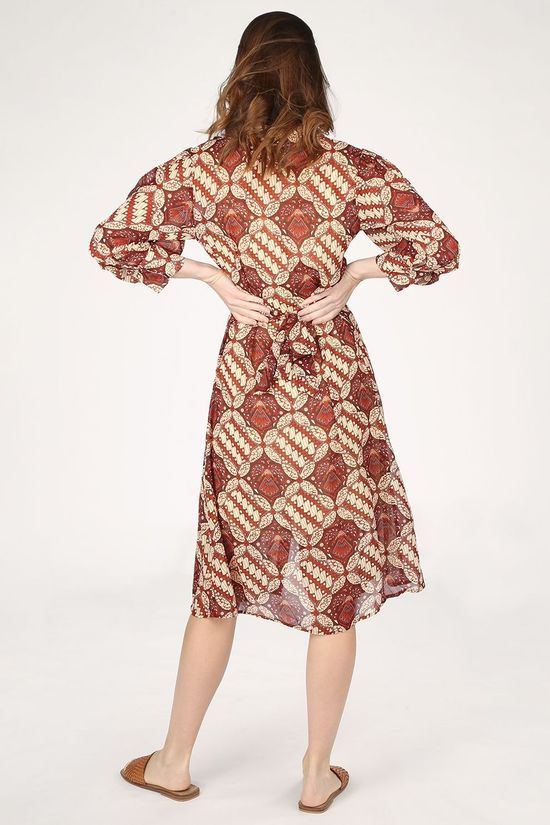Object Jurk Objgriva 3/4 Midi Dark Brown/Ecru