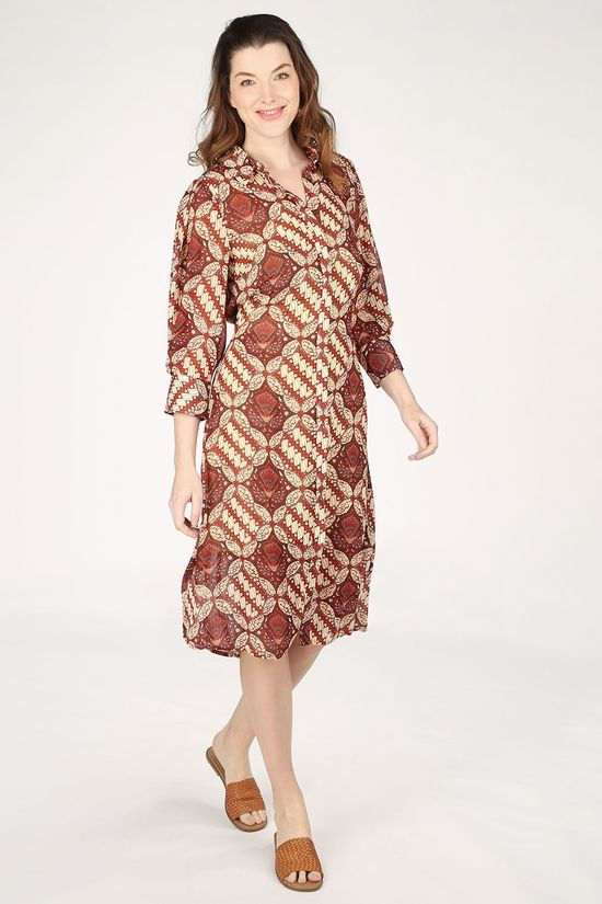 Object Jurk Objgriva 3/4 Midi Dark Brown/Ecru