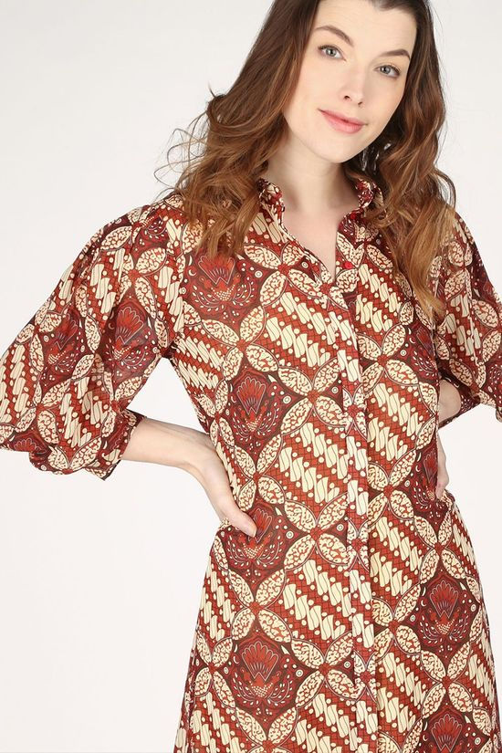 Object Jurk Objgriva 3/4 Midi Dark Brown/Ecru