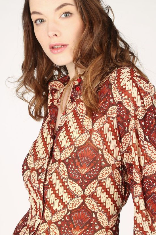 Object Jurk Objgriva 3/4 Midi Dark Brown/Ecru