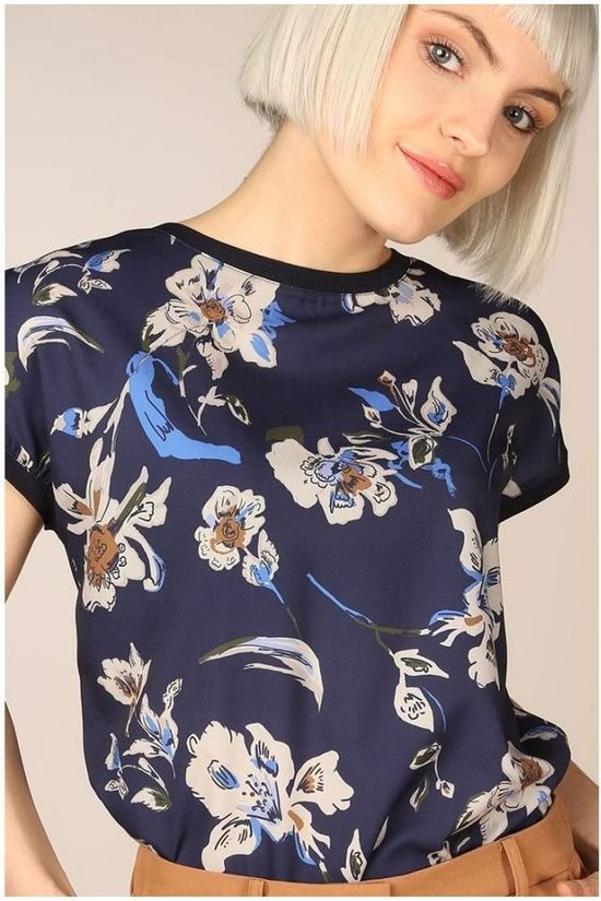 B.Young Blouse Bypanya Rib Dark Blue/Ass. Flower