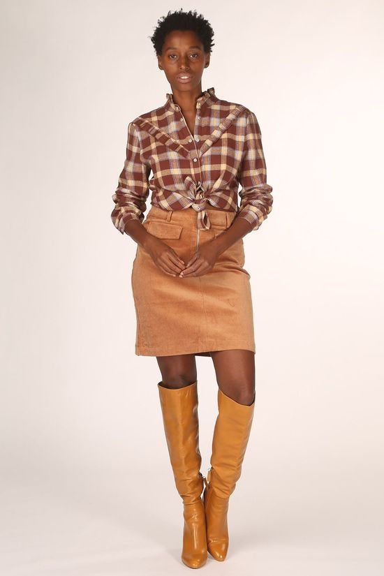 Ichi Hemd Ihillinor mid brown/light blue