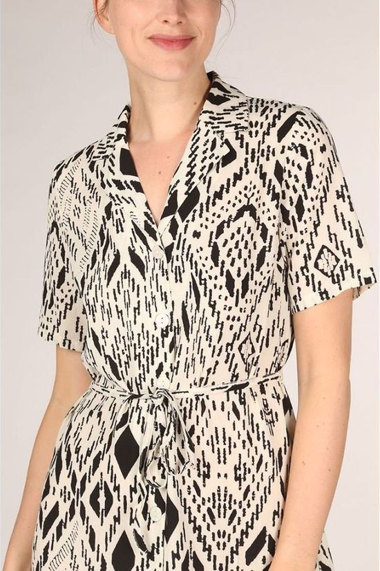 Only Robe Onlnova Lux S/S Button Aop Off White/Black