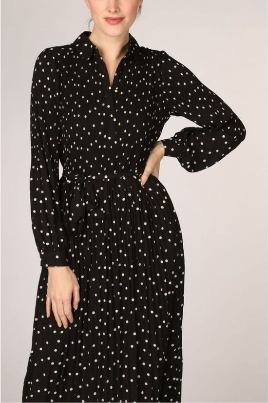 Vero Moda Robe Vmdorit Ls Pleat Maxidress Black/White