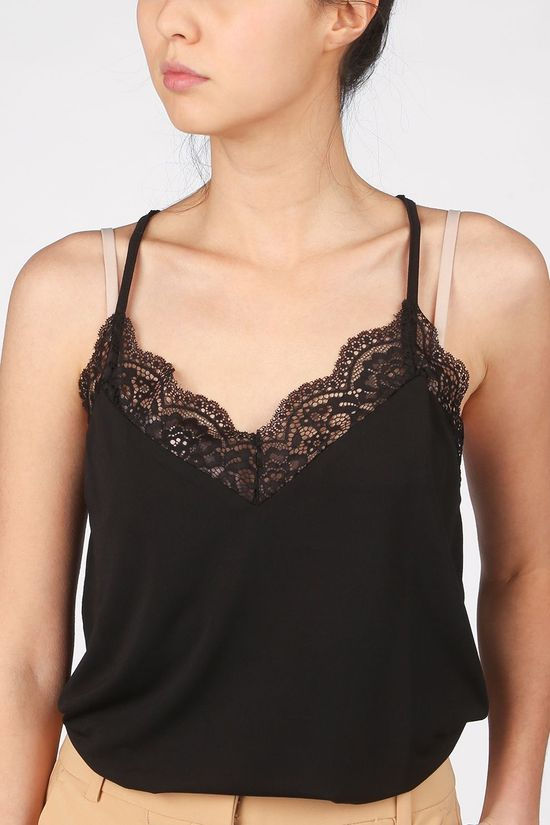 Vero Moda T-Shirt ana S/L Lace Noos Black