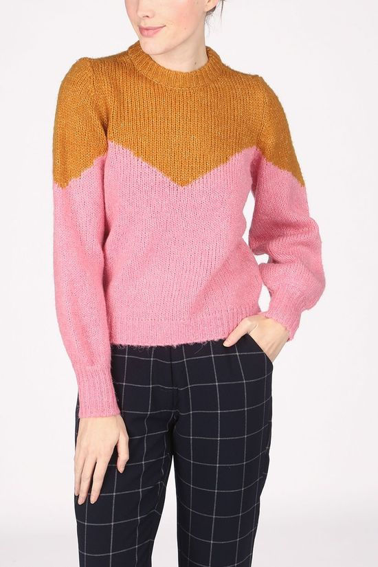 Vero Moda Pull winnie Ls O-Neck Block Ga Boo Camel Brown/Dark Pink