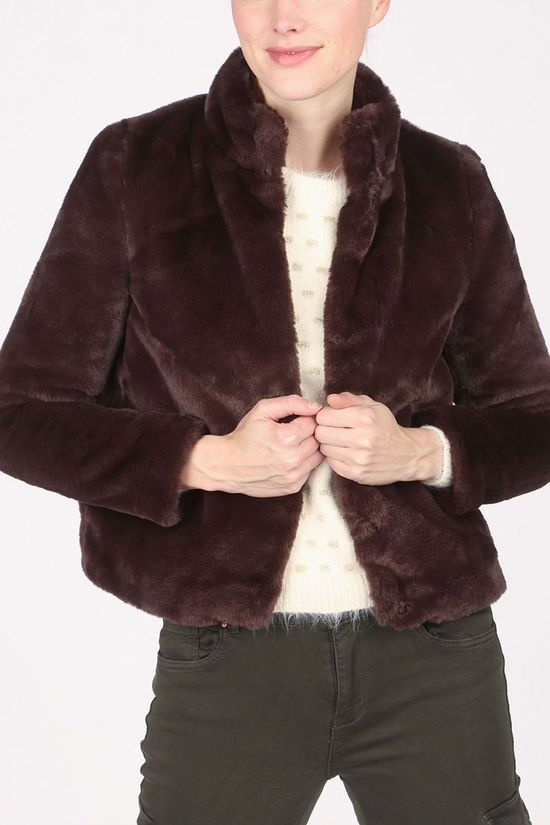 Vero Moda Jas thea Short Faux Fur Col dark brown