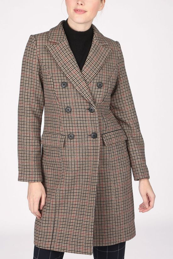 Vero Moda Jas hafia Check 3/4 Wool Boos Mid Brown/Bordeaux / Maroon