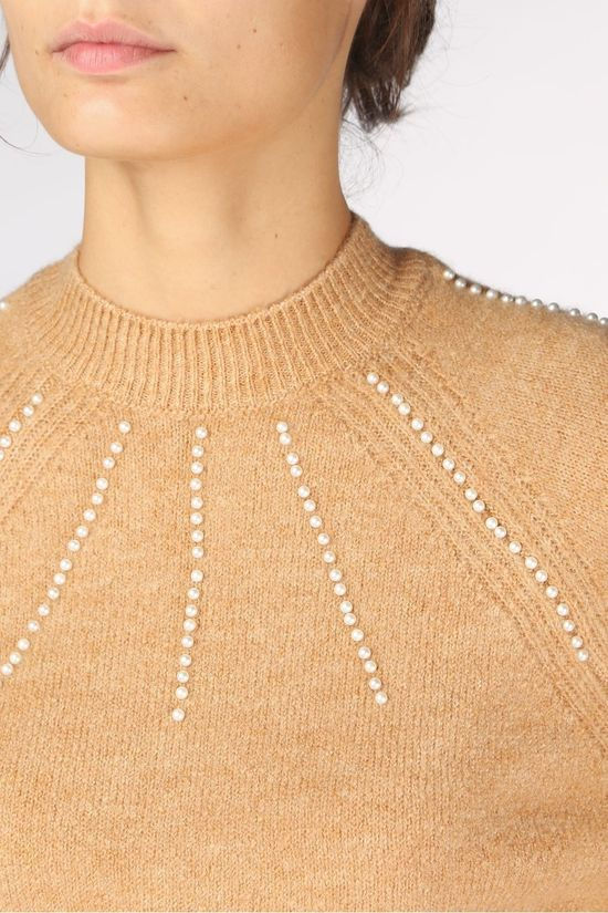 Vero Moda Pull peppy Pearl Ls Highneck Sand Brown