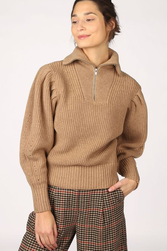 Selected Pull katty Ls Puff Sleeve W Camel Brown