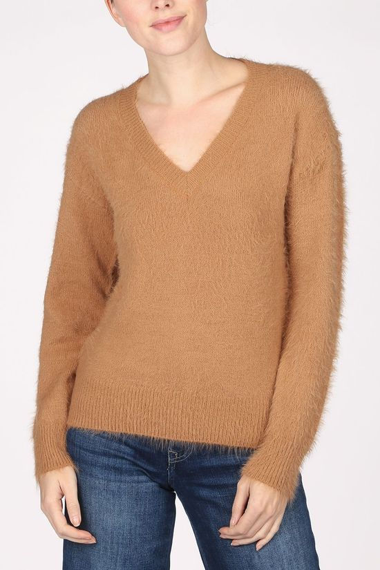 Vero Moda Pull poilu Ls V-Neck Lcs Camel Brown