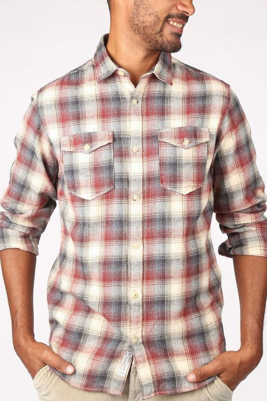 Premium Hemd rory L/S Western Ecru/Bordeaux / Maroon