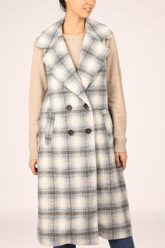 Only Jas Lou Check Waistcoat Ecru/Blue