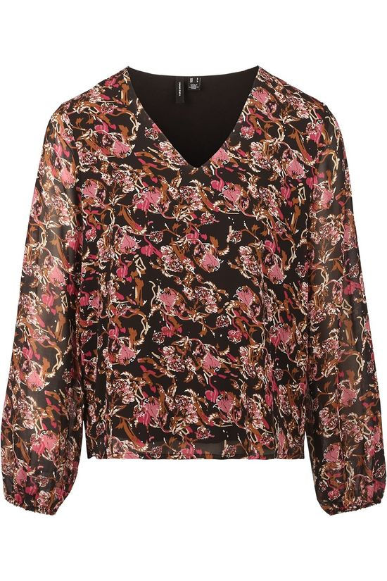 Vero Moda Blouse  lilo Ls Vneck Top Black/Fuchsia