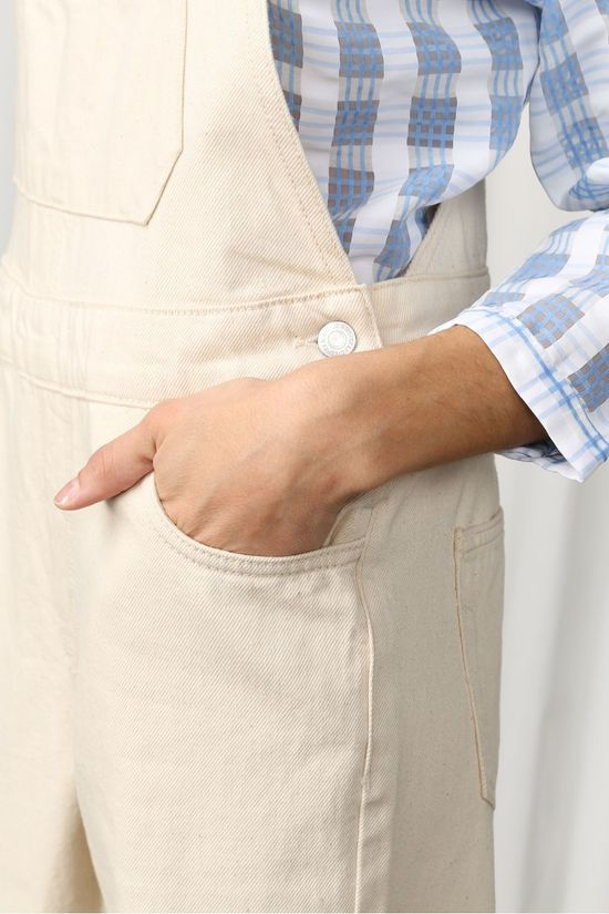 Selected Jumpsuit Slffrida Cream White Denim Dungaree off white