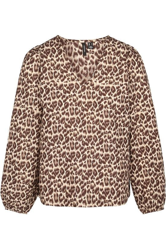 Vero Moda Blouse Flora Leo Vneck Dark Khaki/Ecru