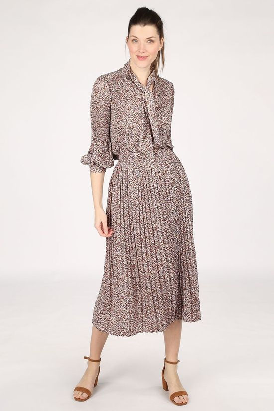 Selected Blouse Slflisa-Poppy 7/8 Plisse Mid Brown/Ass. Flower