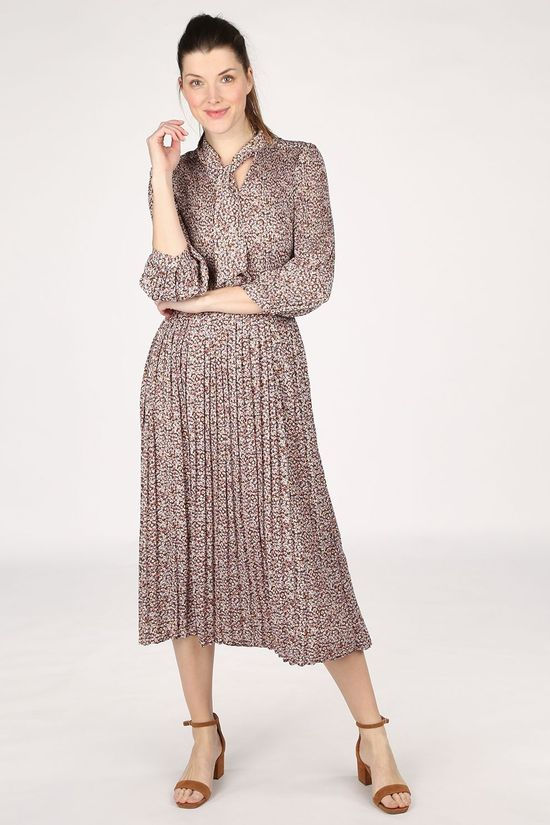 Selected Blouse Slflisa-Poppy 7/8 Plisse Mid Brown/Ass. Flower