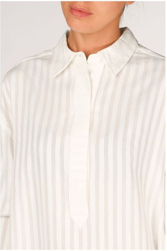 Yaya Chemise Long Jaquard Stripe off white