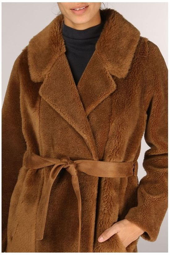 Yaya Jas Real Fur Long Camel Brown