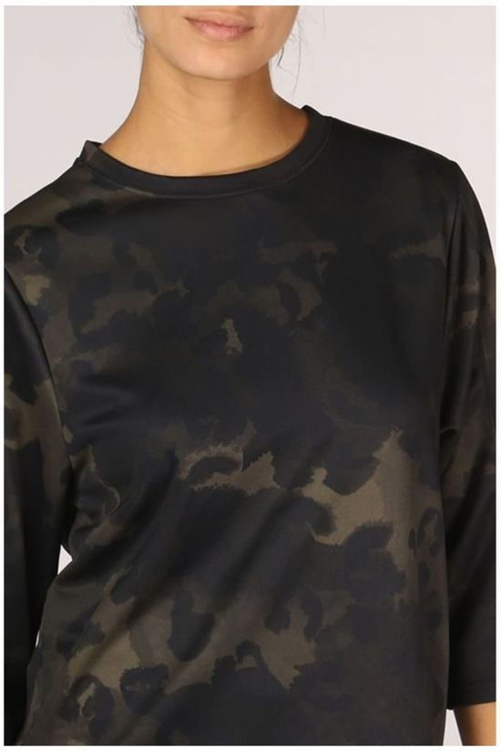 Yaya Pull Aop Tee Half Slv light khaki/dark green