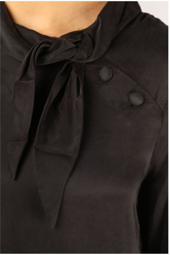 Yaya Robe Tie Neck Black