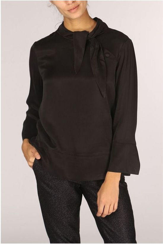 Yaya Blouse Woven Tie Neck Black