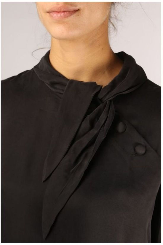 Yaya Blouse Woven Tie Neck Black