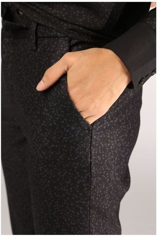 Yaya Broek Printed Stretch Black/Dark Blue
