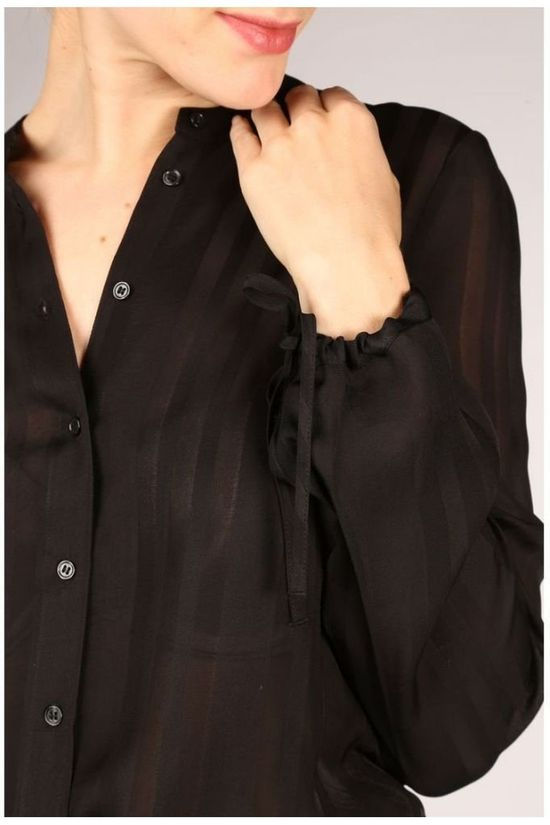 Yaya Blouse Volume Sleeve Shiny Stripe Black
