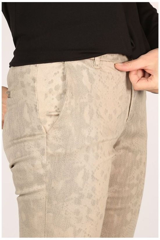 Yaya Broek Straight Fishbone Print Sand Brown/Ecru