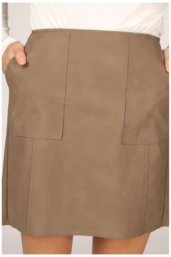 Yaya Rok Faux Leather Mini Front Pockets And Raw Hems mid brown