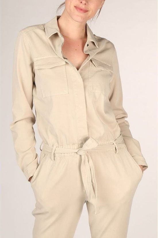 Yaya Jumpsuit ed Cargo Pockets And Epaulets Sand Brown