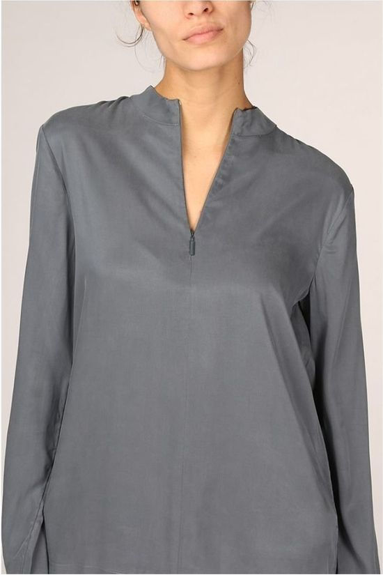Yaya Blouse Cupro Blend High Neck With Zipper And Drawstrings On mid blue