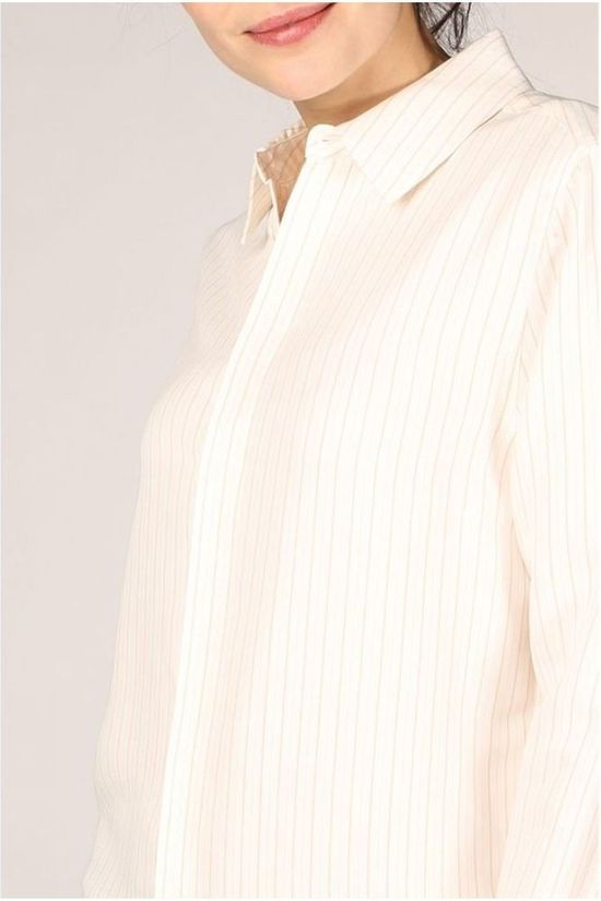 Yaya Hemd Jacquard Striped Print Off White/Salmon pink