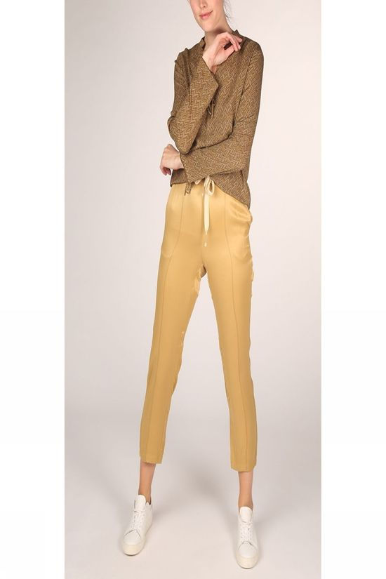 Yaya Blouse Ruffled V-Neck With Drawstrings mid khaki/mid yellow