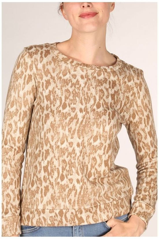 Yaya Pull Round Neck With Animal Print Ecru/Sand Brown