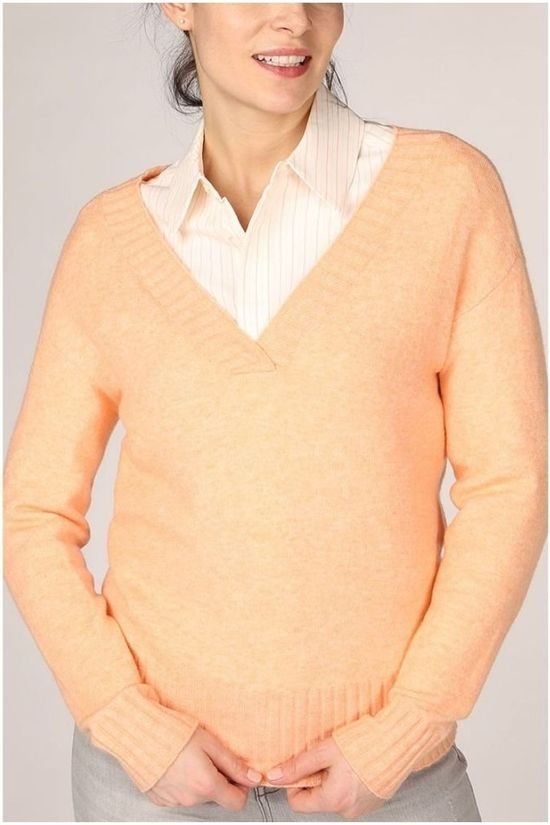 Yaya Pull Merino Wool Blend V-Neck With Ribbed Hems Salmon pink