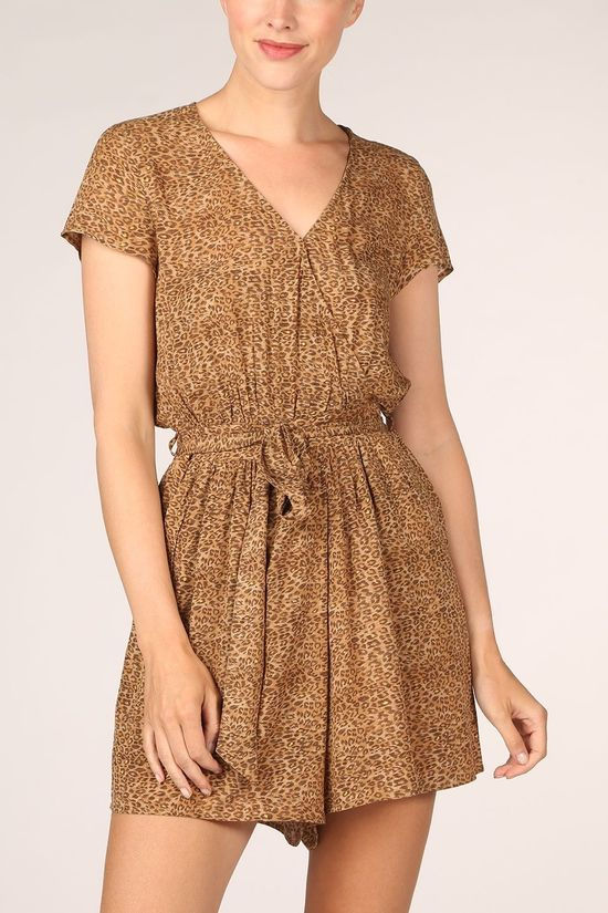 Yaya Combinaisoned Playsuit With Animal Print Dark Brown/Ass. Geometric