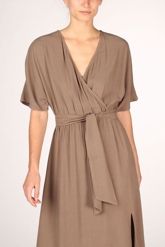 Yaya Robe Lyocell Blend With Kimono Sleeves mid brown
