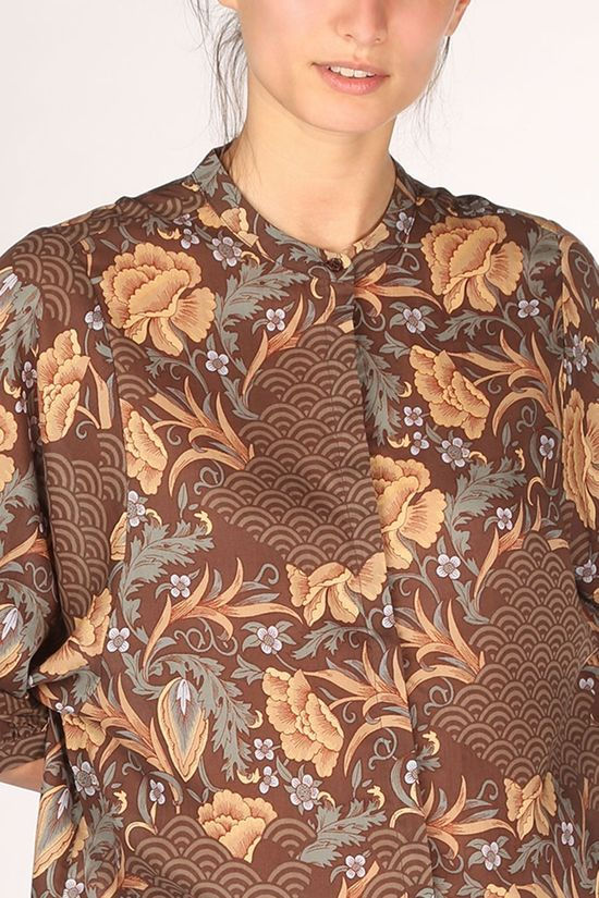 Yaya Hemd Lyocell With 3/4 Sleeves Dark Brown/Ass. Flower