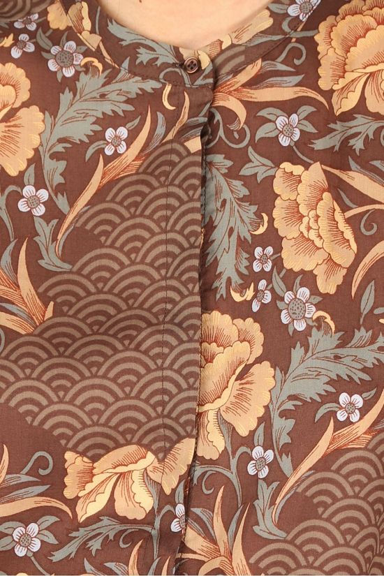 Yaya Hemd Lyocell With 3/4 Sleeves Dark Brown/Ass. Flower