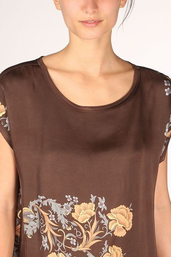 Yaya Blouse Round Neck With Print Dark Brown/Ass. Flower