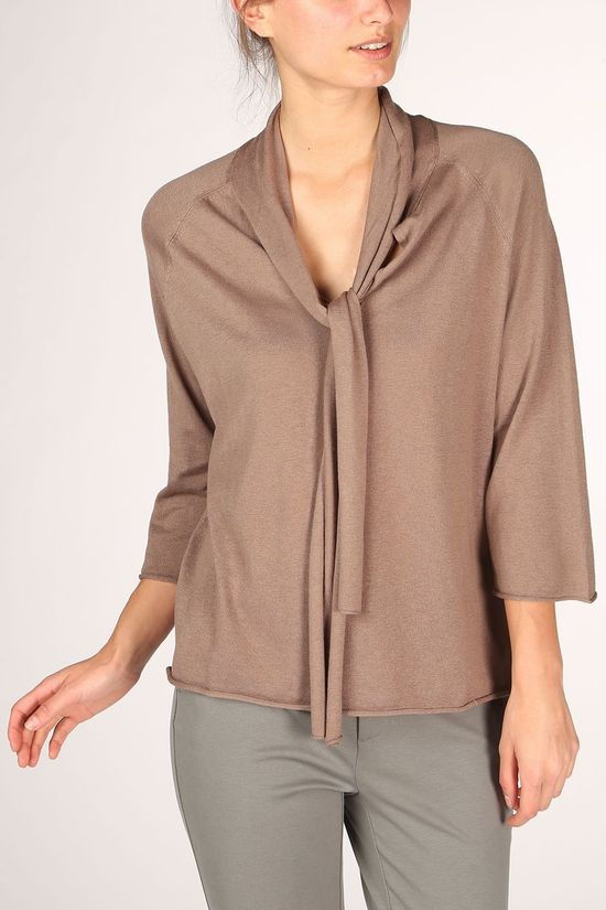 Yaya Pull Knitted With Scarf Collar And Half Sleeves mid brown