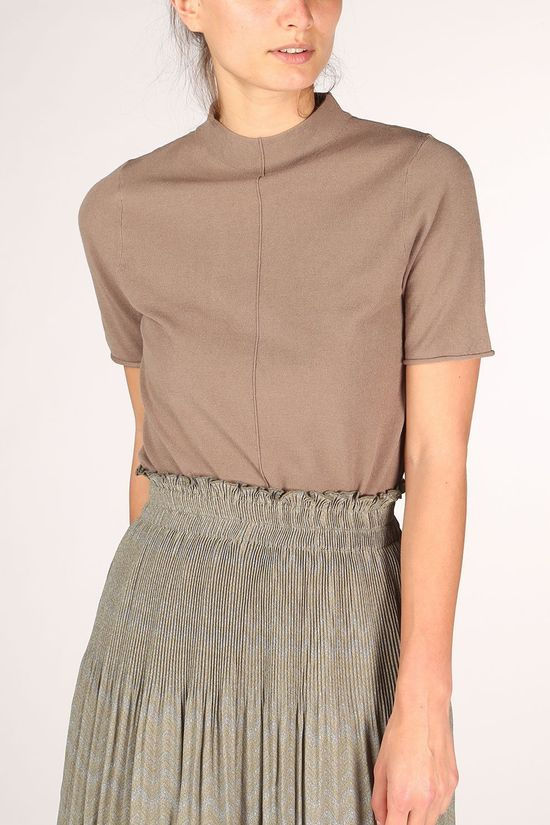 Yaya Pull Knitted Mock Neck With Short Sleeves mid brown
