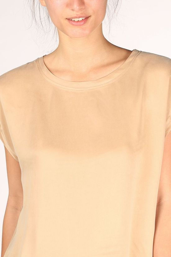 Yaya T-Shirt Fabric Mix With Rounded Hems Camel Brown